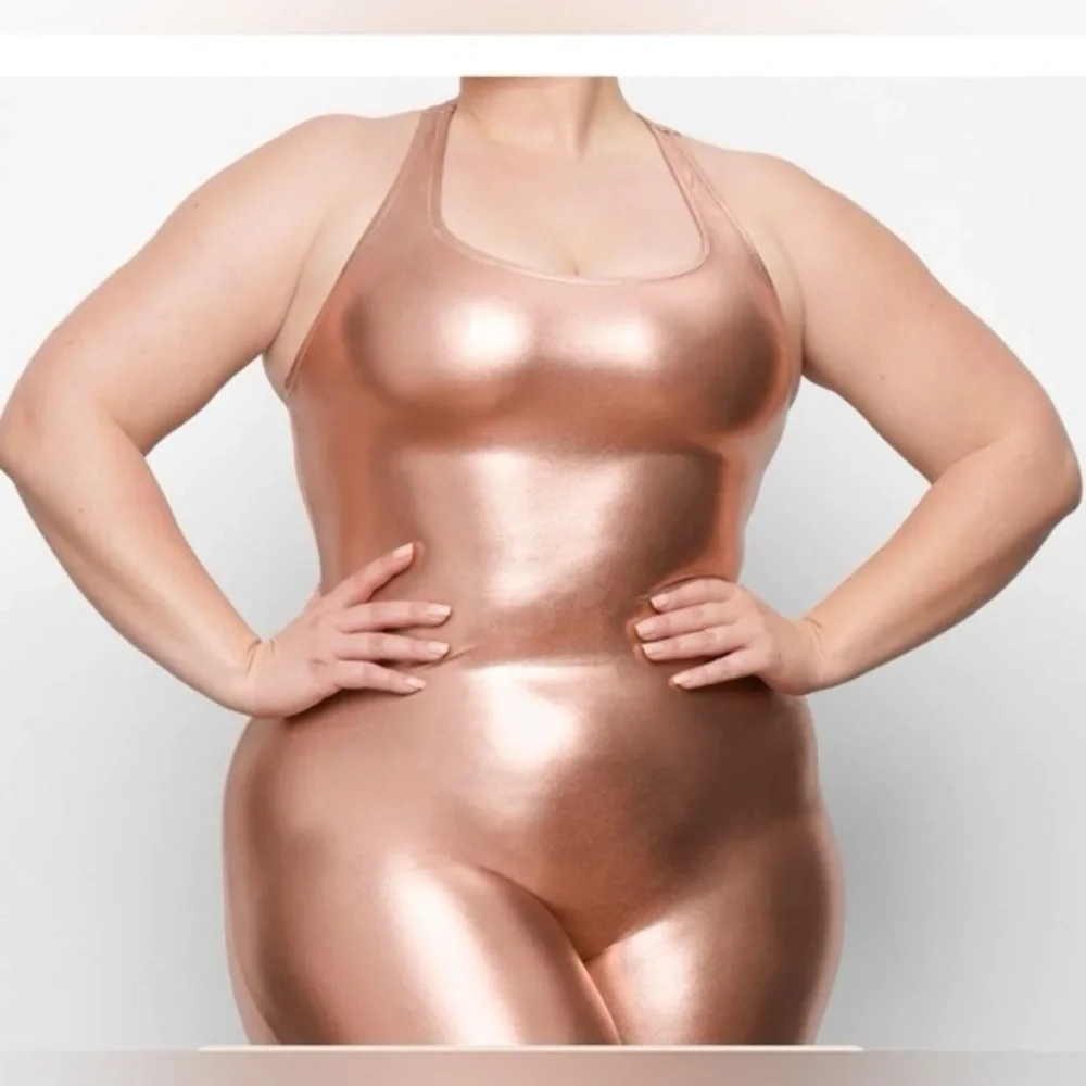 SKIMS Metallic Swim Cycle Suit Champagne (589)